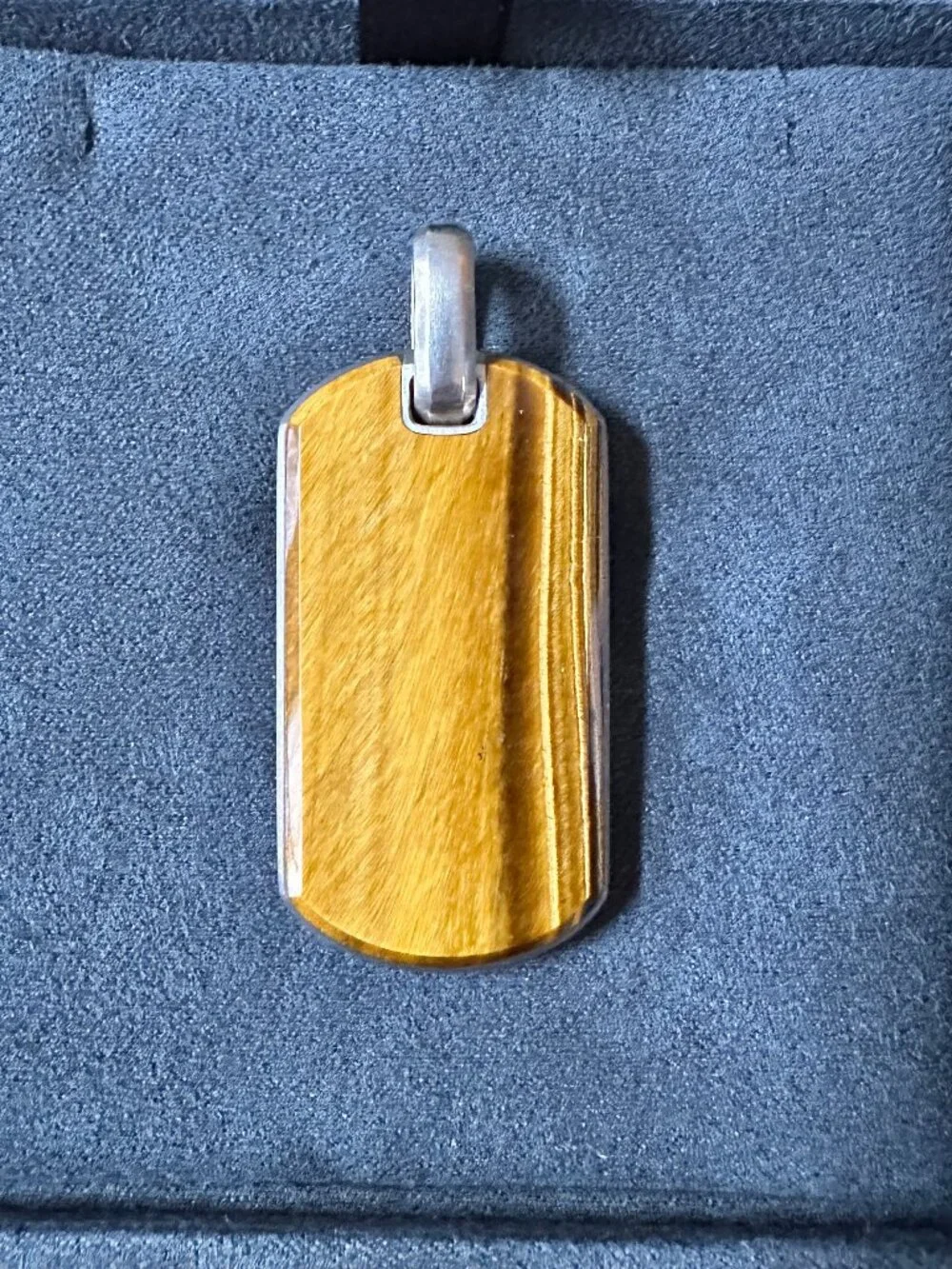 David Yurman Chevron Dog Tag Pendant w/ Tiger's Eye - 42mm